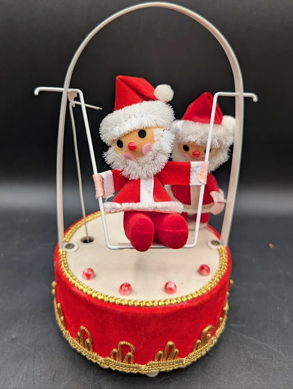 Vintage 1970s Swinging Santa Elf Musical Box, B Altman & Co Christmas Decor EUC